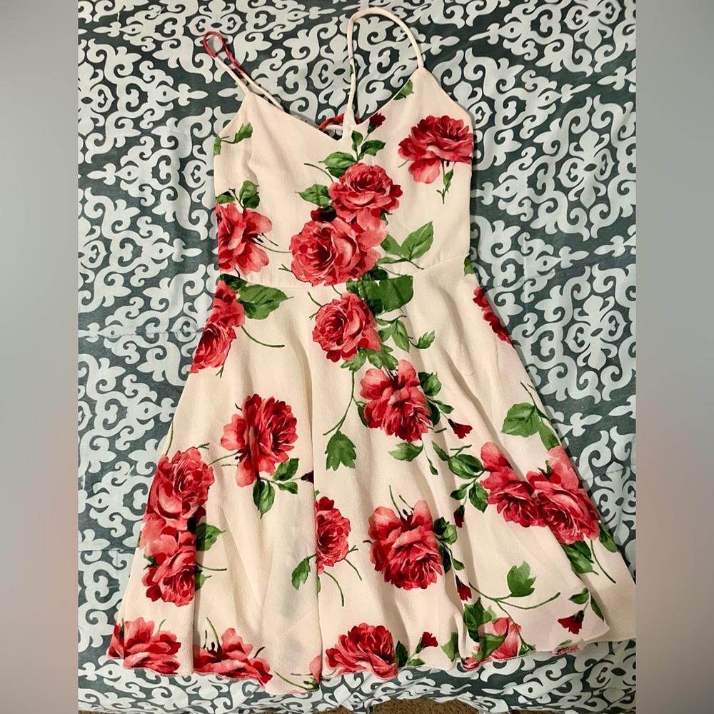 Rose Print Spaghetti Strap Mini Dress
